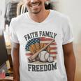 Faith Family Freedom Patriotic Christian Baseball Game Day Men's V-Neck T-Shirt Faith Family Freedom Patriotic Christian Baseball Game Day Men's V-Neck T-Shirt