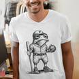 Frog Basketbal Men Women Grumpy Frog Playing Baseball Men's V-Neck T-Shirt Frog Basketbal Men Women Grumpy Frog Playing Baseball Men's V-Neck T-Shirt