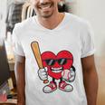 Heart Playing Baseball Valentines Day Men's V-Neck T-Shirt Heart Playing Baseball Valentines Day Men's V-Neck T-Shirt