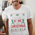 I’Ll Be Home For Christmas Baseball Ugly Sweater Art Men's V-Neck T-Shirt I’Ll Be Home For Christmas Baseball Ugly Sweater Art Men's V-Neck T-Shirt