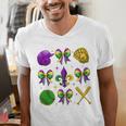 Mardi Gras Baseball Coquette Bow Fat Tuesday Parade Girls Men's V-Neck T-Shirt Mardi Gras Baseball Coquette Bow Fat Tuesday Parade Girls Men's V-Neck T-Shirt