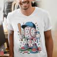 Melting Slime Sprinkle Baseball Mascot With Bat Men's V-Neck T-Shirt Melting Slime Sprinkle Baseball Mascot With Bat Men's V-Neck T-Shirt