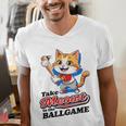 Take Meowt To The Ball Game Tee Slugger Cat Baseball Men's V-Neck T-Shirt