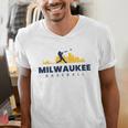 Milwaukee Baseball Minimalist City Skyline Baseball Lover Men's V-Neck T-Shirt
