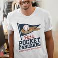 Pat's Pocket Pancakes Flag Baseball On Pancake Men's V-Neck T-Shirt Pat's Pocket Pancakes Flag Baseball On Pancake Men's V-Neck T-Shirt