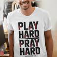 Play Hard Pray Hard Youth Boy Christian Baseball Jesus Men's V-Neck T-Shirt