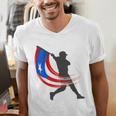 Puerto Rico Baseball Flag Player Boricua Heritage Sports Men's V-Neck T-Shirt Puerto Rico Baseball Flag Player Boricua Heritage Sports Men's V-Neck T-Shirt