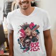 Punk Girl With Anger Kanji And Baseball Bat Men's V-Neck T-Shirt