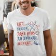 Retro Eat Sleep Take Kids To Sports Repeat Game Day Baseball Men's V-Neck T-Shirt Retro Eat Sleep Take Kids To Sports Repeat Game Day Baseball Men's V-Neck T-Shirt