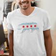 Sweet Vintage Retro Chicago City Flag Bear Print Raglan Baseball Tee Men's V-Neck T-Shirt