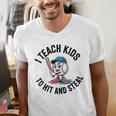 I Teach Kids To Hit And Steal Baseball Softball Coach Men's V-Neck T-Shirt I Teach Kids To Hit And Steal Baseball Softball Coach Men's V-Neck T-Shirt