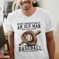 Never Underestimate Old Man Plays Baseball In His Seventies Men's V-Neck T-Shirt Never Underestimate Old Man Plays Baseball In His Seventies Men's V-Neck T-Shirt
