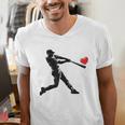 Valentines Day Baseball Batter Silhouette Heart Men Boys Kid Men's V-Neck T-Shirt Valentines Day Baseball Batter Silhouette Heart Men Boys Kid Men's V-Neck T-Shirt