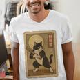 Vintage Japanese Ukiyo-e Baseball Cat Batting Men's V-Neck T-Shirt Vintage Japanese Ukiyo-e Baseball Cat Batting Men's V-Neck T-Shirt