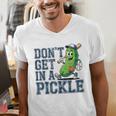 Youth Baseball Catcher Humor Don’t Get In A Pickle Men's V-Neck T-Shirt Youth Baseball Catcher Humor Don’t Get In A Pickle Men's V-Neck T-Shirt