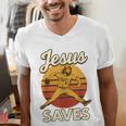 Youth Boy Baseball Jesus Saves Christian Baseball Religious Men's V-Neck T-Shirt
