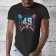 Baseball 45 Year Old Ice Cream Drip 45th Birthday Number 45 Men's V-Neck T-Shirt Baseball 45 Year Old Ice Cream Drip 45th Birthday Number 45 Men's V-Neck T-Shirt
