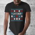 Baseball Catcher Ugly Christmas Sweater Pattern Sports Xmas Men's V-Neck T-Shirt Baseball Catcher Ugly Christmas Sweater Pattern Sports Xmas Men's V-Neck T-Shirt