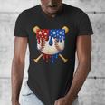 Baseball Drip American Flag Home Plate 4th Of July Patriotic Men's V-Neck T-Shirt