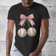 Baseball Girls Women Coquette Pink Bow Baseball Men's V-Neck T-Shirt