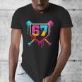 Baseball Ice Cream Drip 67 Meme Six Seven 67th Birthday Men's V-Neck T-Shirt Baseball Ice Cream Drip 67 Meme Six Seven 67th Birthday Men's V-Neck T-Shirt