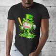 Baseball Player Ice Cream Drip Shamrocks St Patrick's Day Men's V-Neck T-Shirt