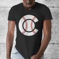 Baseball Sport Player Graphic Monogram Initial Letter C Men's V-Neck T-Shirt