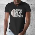 Chicks Dig The Pitcher Baseball Men's V-Neck T-Shirt Chicks Dig The Pitcher Baseball Men's V-Neck T-Shirt