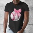 Cute Coquette Baseball Pink Bow Player & Fan Girls Men's V-Neck T-Shirt Cute Coquette Baseball Pink Bow Player & Fan Girls Men's V-Neck T-Shirt