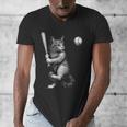Cute Kitten Playing Baseball Hitter Bat Cool Baseball Cat Men's V-Neck T-Shirt Cute Kitten Playing Baseball Hitter Bat Cool Baseball Cat Men's V-Neck T-Shirt