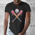 Dripping Pink Baseball Crossed Bats Summer Men's V-Neck T-Shirt Dripping Pink Baseball Crossed Bats Summer Men's V-Neck T-Shirt