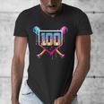 Happy 100 Days Of School Baseball Drip 100th Day Of School Men's V-Neck T-Shirt Happy 100 Days Of School Baseball Drip 100th Day Of School Men's V-Neck T-Shirt