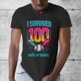 HUGvyn I Survived 100 Days Baseball Teacher Ice Cream Drip Men's V-Neck T-Shirt HUGvyn I Survived 100 Days Baseball Teacher Ice Cream Drip Men's V-Neck T-Shirt