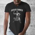 Jesus Saves Shirt Religious Christian Faith Baseball Men's V-Neck T-Shirt Jesus Saves Shirt Religious Christian Faith Baseball Men's V-Neck T-Shirt