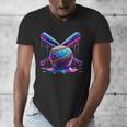 Neon Dripping Baseball And Bats Colorful Sports Art Men's V-Neck T-Shirt Neon Dripping Baseball And Bats Colorful Sports Art Men's V-Neck T-Shirt