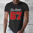 Number 67 Numbered Six Seven Baseball Jersey Style Team 67 Men's V-Neck T-Shirt Number 67 Numbered Six Seven Baseball Jersey Style Team 67 Men's V-Neck T-Shirt