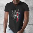 Patriotic Baseball Catcher American Flag Sports Tee Men's V-Neck T-Shirt
