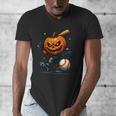 Spooky Halloween Scary Pumpkin Baseball Player Witchy Vibes Men's V-Neck T-Shirt