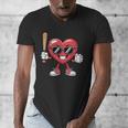 Valentines Day Heart Playing Baseball Boys Men Kids Girls Men's V-Neck T-Shirt