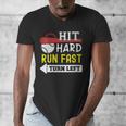 Women's Hit Hard Run Fast Turn Left Baseball Quote Fan Coach Men's V-Neck T-Shirt Women's Hit Hard Run Fast Turn Left Baseball Quote Fan Coach Men's V-Neck T-Shirt