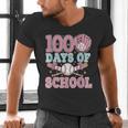 100 Days Of School Baseball 100th Day Of School Girls Men's V-Neck T-Shirt 100 Days Of School Baseball 100th Day Of School Girls Men's V-Neck T-Shirt