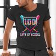 100 Days Of School Boy Kids Baseball Ice Cream Drip Teacher Men's V-Neck T-Shirt