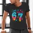 I Was 6 Now I'm 7 67 Birthday Baseball Drip 7 Year Old Men's V-Neck T-Shirt