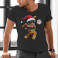 67 Gingerbread Man Playing Baseball Christmas 6 7 Meme Men's V-Neck T-Shirt