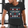 Baseball Catcher Ugly Christmas Sweater Pattern Sports Xmas Men's V-Neck T-Shirt Baseball Catcher Ugly Christmas Sweater Pattern Sports Xmas Men's V-Neck T-Shirt