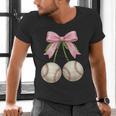Baseball Girls Women Coquette Pink Bow Baseball Men's V-Neck T-Shirt