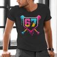 Baseball Ice Cream Drip 67 Meme Six Seven 67th Birthday Men's V-Neck T-Shirt Baseball Ice Cream Drip 67 Meme Six Seven 67th Birthday Men's V-Neck T-Shirt