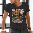 Baseball Player Christmas Gingerbread Smashing Through Snow Men's V-Neck T-Shirt Baseball Player Christmas Gingerbread Smashing Through Snow Men's V-Neck T-Shirt