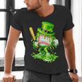 Baseball Player Ice Cream Drip Shamrocks St Patrick's Day Men's V-Neck T-Shirt