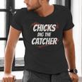 Baseball Seams Chicks Dig The Catcher Men's V-Neck T-Shirt Baseball Seams Chicks Dig The Catcher Men's V-Neck T-Shirt